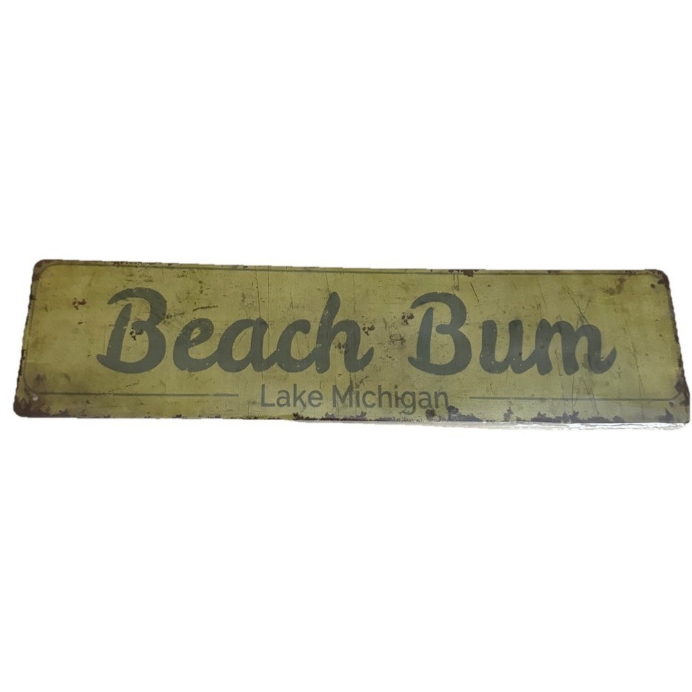 Beach Bum Lake Michigan Metal Sign NEW Coastal Lake House Beach Cottage Decor